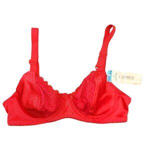 Vintage Women's NOS NWT Jolie Intimates Red Half Lace Bra 34C Underwire Wide Str